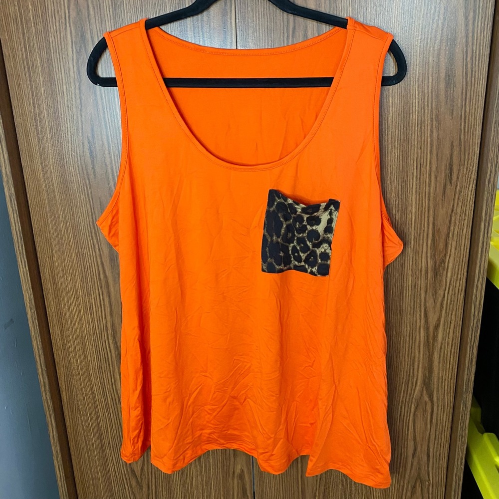 SHEIN Tank Top Women 3XL Orange Leopard Print Pocket Sleeveless Scoop Neck